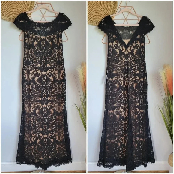 TADASHI SHOJI, New, Adena Corded Embroidery Tulle Black Nude Gown Dress, SZ 12P - Picture 11 of 11